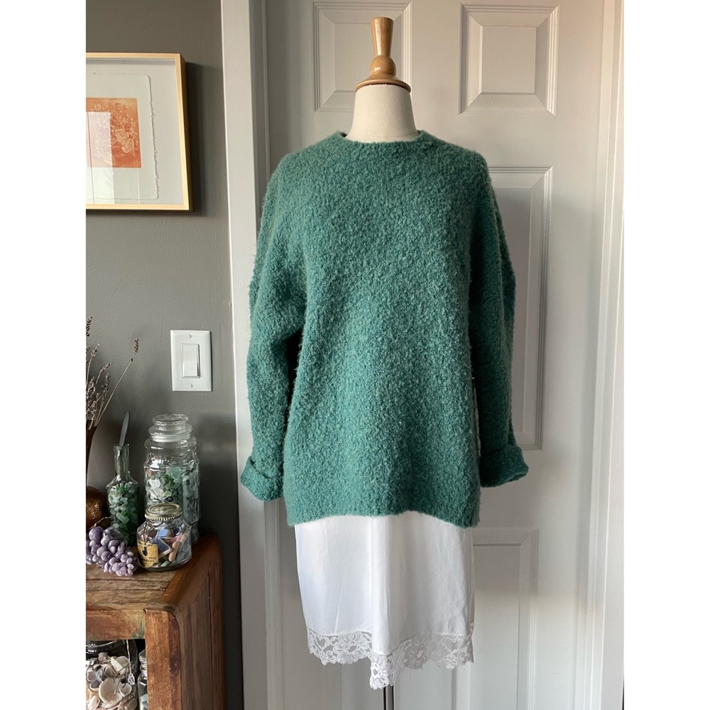 J. Crew Teal Green Bouclé Crewneck Sweater